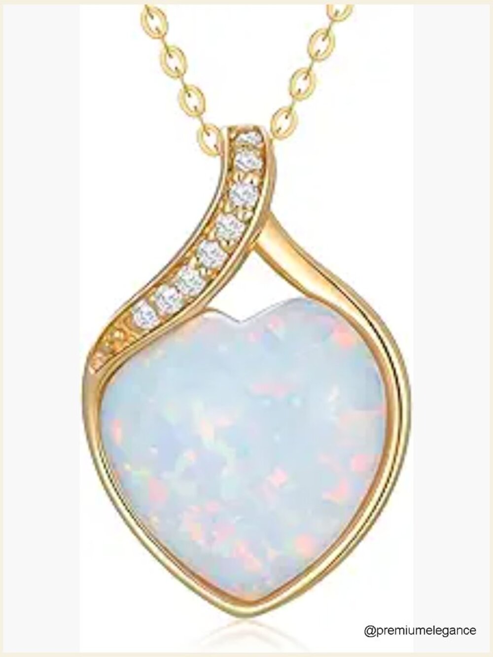 14k Solid Gold Heart Opal Diamond Pendant Necklace 16-18 Inch